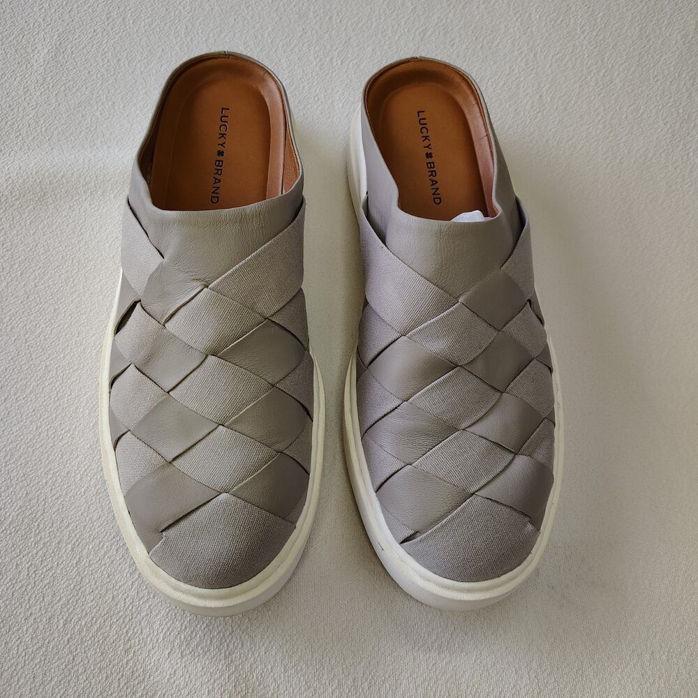 Lucky Brand Woven Mule Sneakers 8.5 Gray Leather Slip On Flats